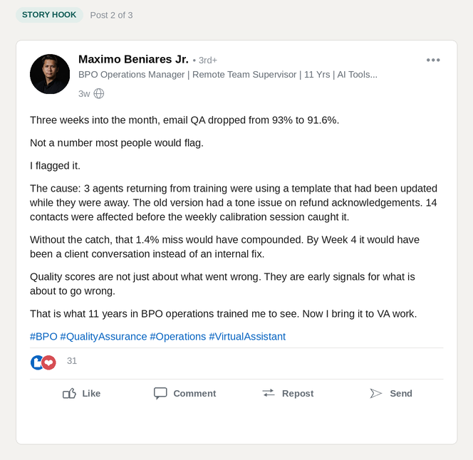 LinkedIn Content Batch - post 2 of 3, story hook