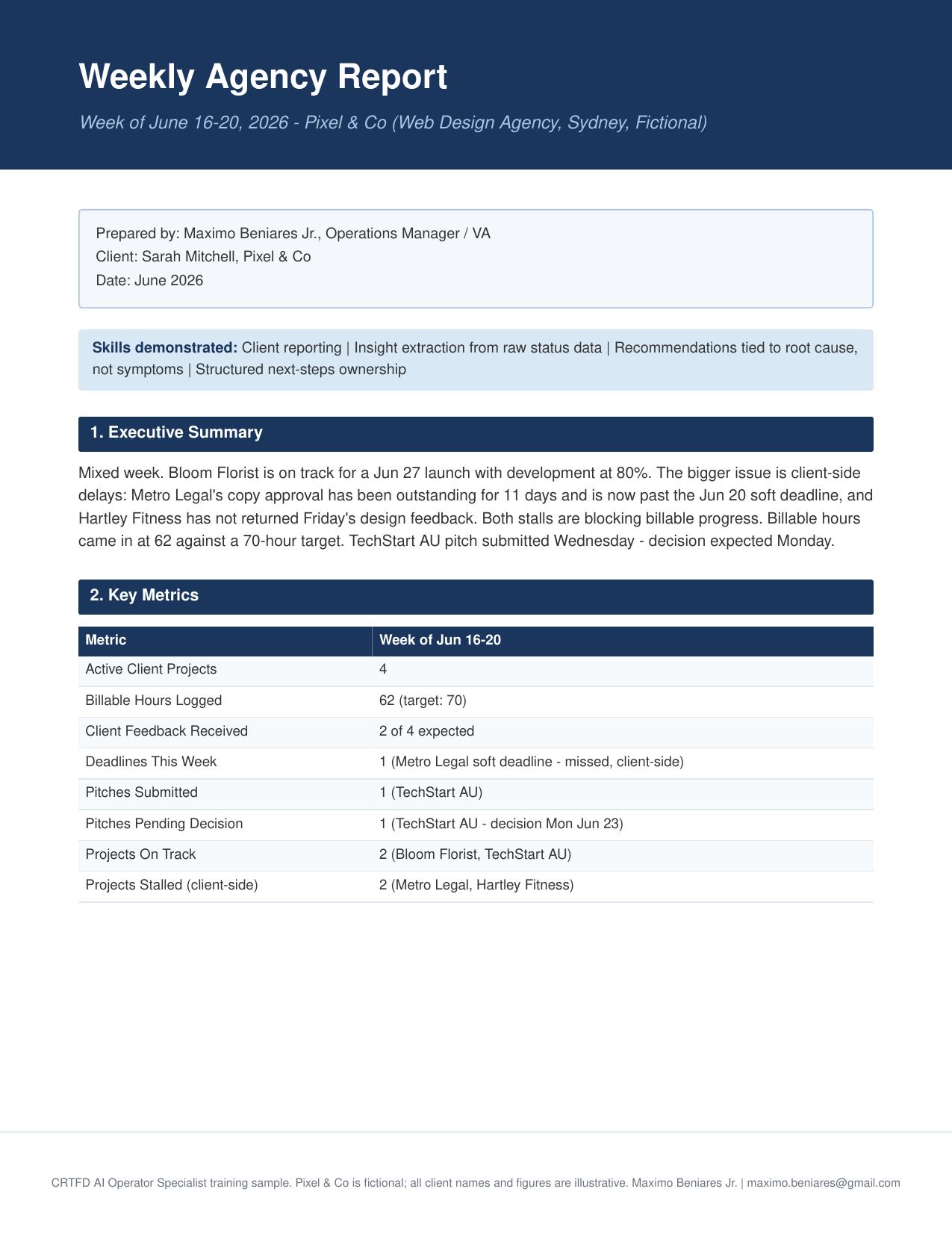 Weekly Agency Report - page 1